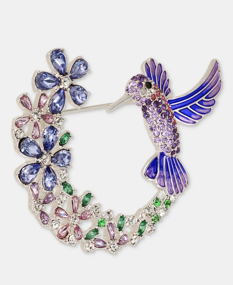 Anne Klein Crystal Hummingbird & Flowers Pin