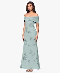 Betsy & Adam Petite Off-The-Shoulder Ball Gown