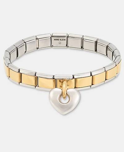 Anne Klein Puffy Heart Charm Stretch Bracelet