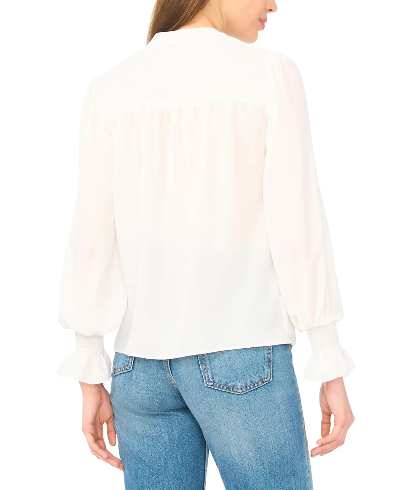 CeCe Women's Long-Sleeve V-Neck Smocked Top