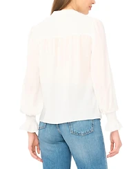 CeCe Women's Long-Sleeve V-Neck Smocked Top