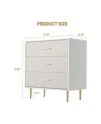 Gaomon Modern White 3-Drawer Slim Nightstand, Gold Metal Legs Bedside Dresser for Small Bedroom Spaces