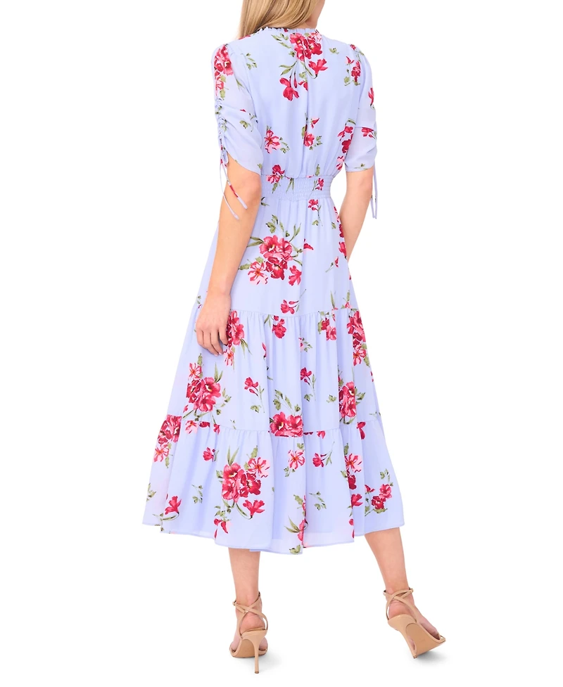 CeCe Women's Smocked Waist V-Neck Midi Dress