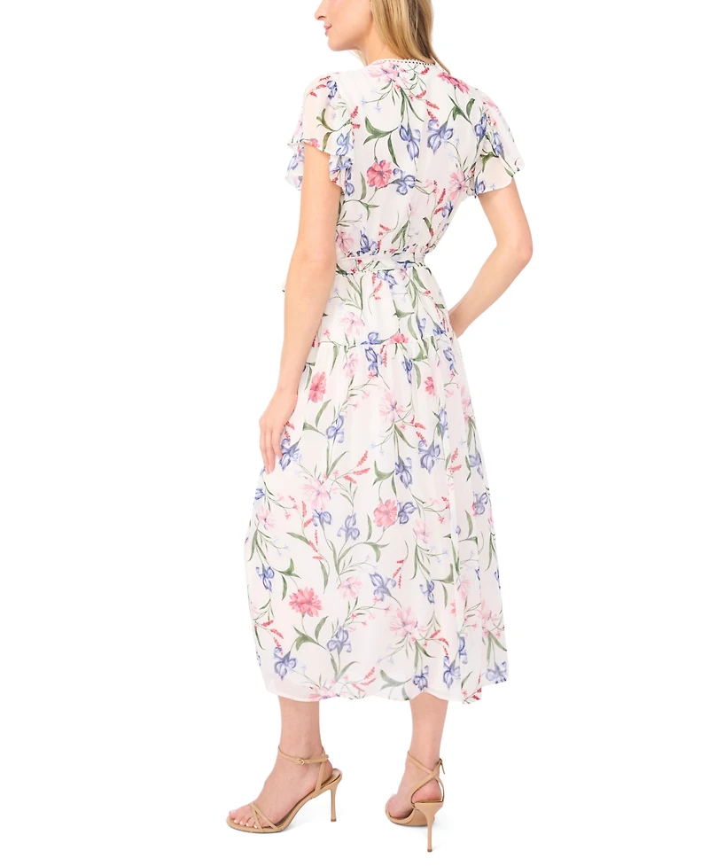 CeCe Women's Ruffle Detail Tie Neck Midi Dress