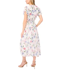 CeCe Women's Ruffle Detail Tie Neck Midi Dress