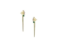 Genevive 14K Gold Plated Sterling Silver Green Linear Necklace and Earring Set