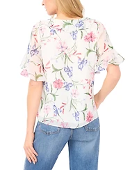 CeCe Women's Flutter Sleeve Ruffle Detail V-Neck Top