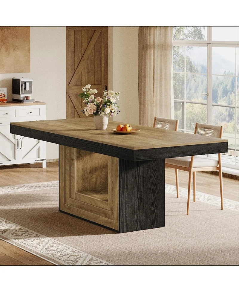 Tribesigns Dining Table for 4-6 People, 63" Rectangle Kitchen Table, Farmhouse Dining Room Furniture, Natural Wood