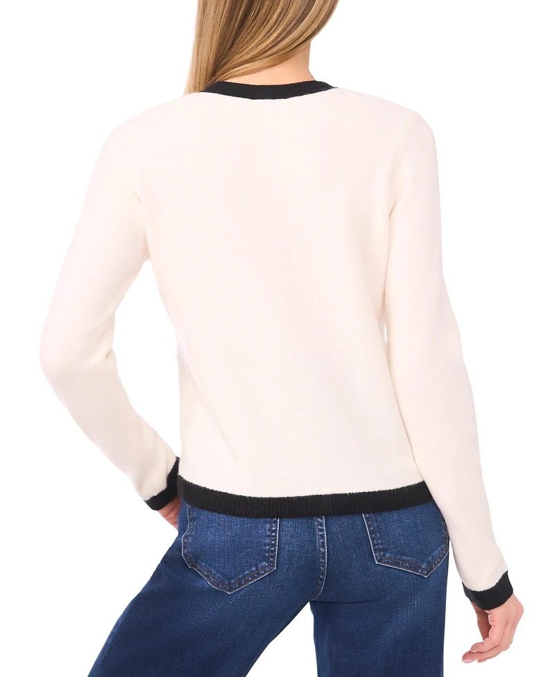 CeCe Women's Floral Button Long-Sleeve V-Neck Cardigan