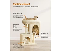 Cozito 26.4-Inch Indoor Pet Play Tower with 2 Cat Caves, Scratching Posts, Top Perch, Anti-Tip Kit
