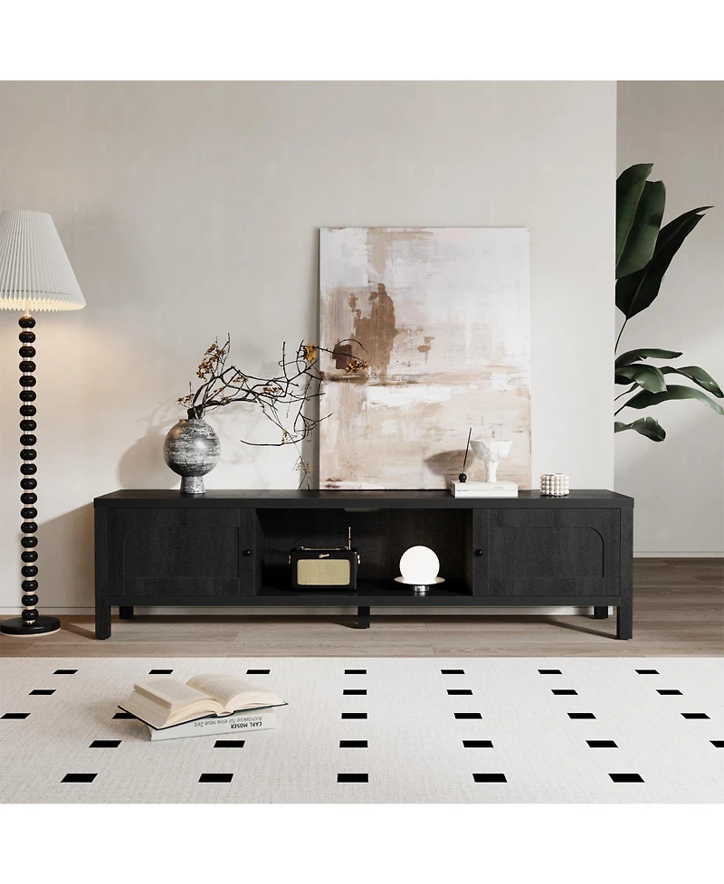 Sugift 70" Tv Stand with Storage Modern Media Console with Doors Cable Management and Wood Legs for Living Room