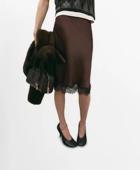Mango Women's Satin Lace Skirt