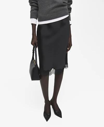 Mango Women's Satin Lace Skirt