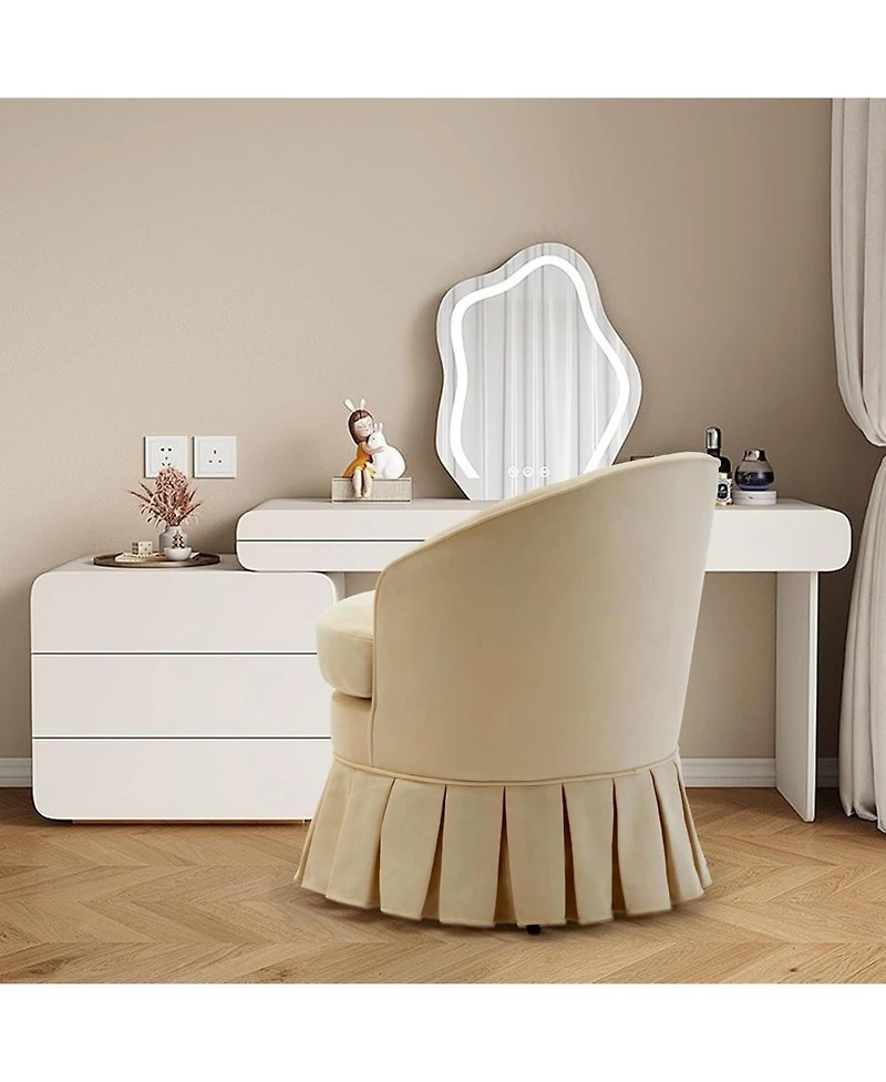 gaomon Mid Century Modern Upholstered Arm Chair, Tall Back Vanity Stool with Side Pockets & Wood Legs, Multi-Use for Makeup Desk Piano