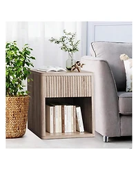 gaomon Set of 2 Mid Century Fluted Wood Nightstands, Modern Farmhouse Drawer Storage End Table for Bedroom