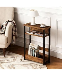 gaomon Tiger Stripe Brown Narrow Side Table, Storage Shelf & Magazine Rack Slim Nightstand for Small Spaces