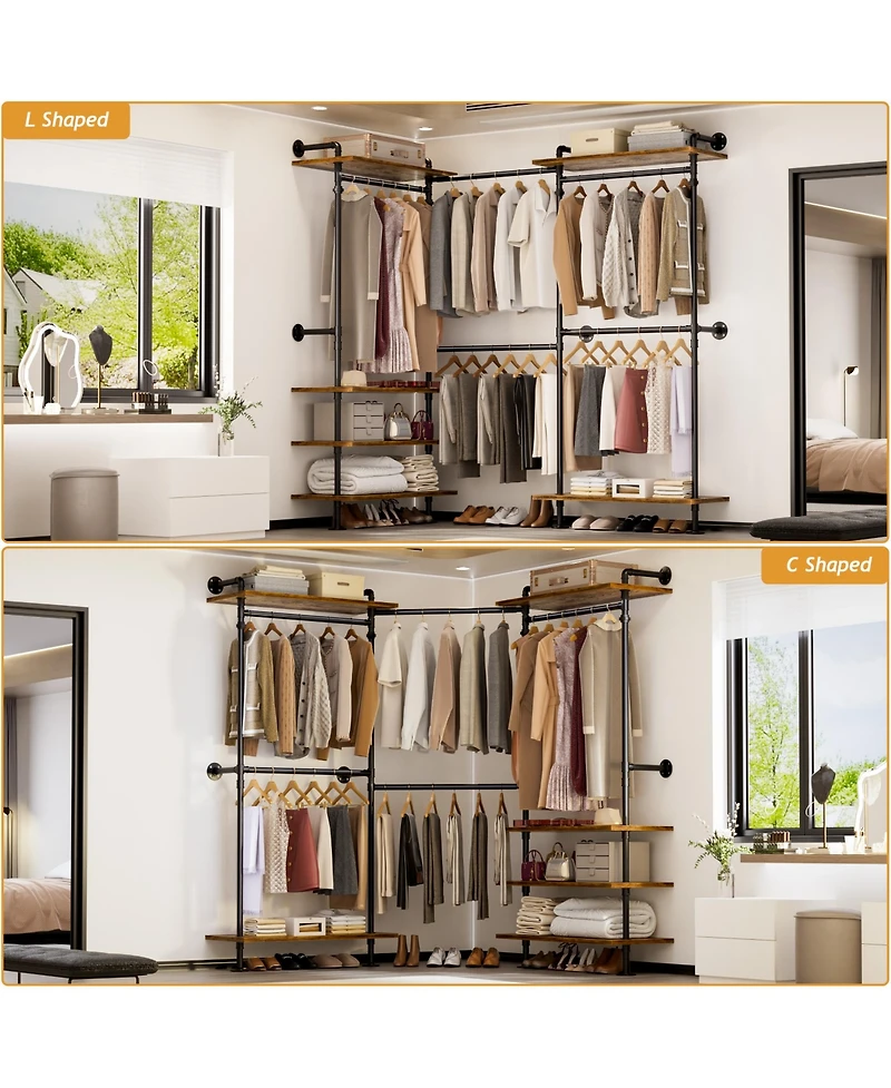 Aheaplus Clothing Rack,Garment Rack With 3 Wood Shelves, Organizer Rack Wall Mounted