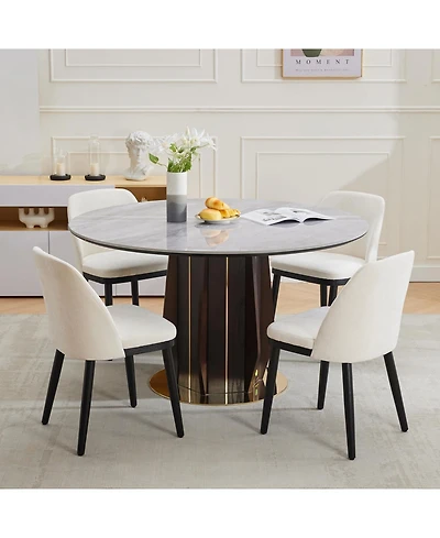 gaomon Modern Linen Upholstered Dining Chair Set, Curved Back Kitchen Chairs with Solid Wood Legs