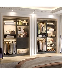 Aheaplus Set of 2 Free-standing Closet System with Drawers and Hanging Rods for Reach-in/ Walk-in