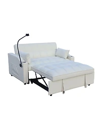 Maison Boucle Velvet Pull-out Sleeper Sofa Bed with Usb, Reclining Back, Tufted
