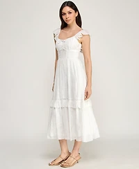Row A Women's Flutter Sleeve Embroidered Midi Dress