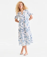 Charter Club Women's 100% Linen Printed Tiered Fit & Flare Dress, Macy's Exclusive