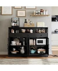 Gaomon Farmhouse Black Sideboard Buffet Cabinet with Storage Shelf and Built-in Charging Station, 51-inch Large Coffee Bar Hutch