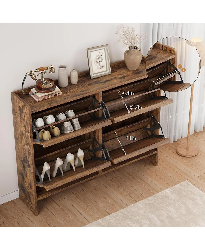 Draft - gaomon Shoe Cabinet with 4 Flip Drawers, Wooden Shoe Organizer Cabinet with Adjustable Shelf, Shoe Storage for Entryway, Hidden Shoe Cabinet