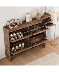 Draft - gaomon Shoe Cabinet with 4 Flip Drawers, Wooden Shoe Organizer Cabinet with Adjustable Shelf, Shoe Storage for Entryway, Hidden Shoe Cabinet