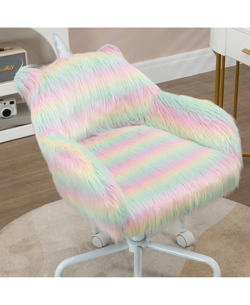 Boyel Living Fluffy Unicorn Office Chair with Mid-Back Armrest Support Rainbow Design
