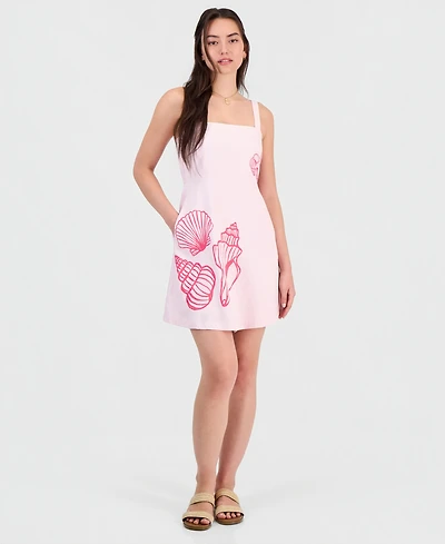 Rebel Veil Juniors' Printed Linen-Blend Mini Dress