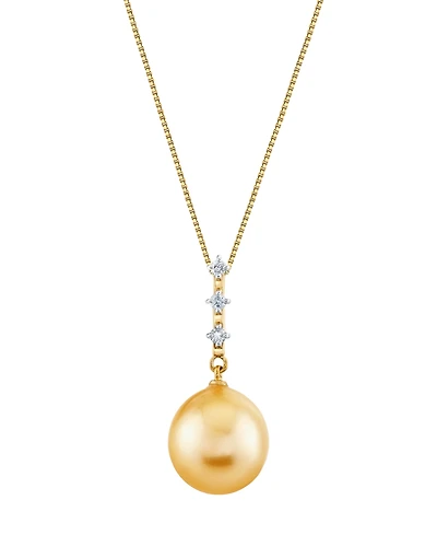 Macy's Cultured Golden South Sea Pearl (11mm) & Diamond Accent Pendant Necklace in 10k Yellow Gold