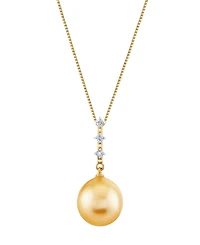 Macy's Cultured Golden South Sea Pearl (11mm) & Diamond Accent Pendant Necklace in 10k Yellow Gold