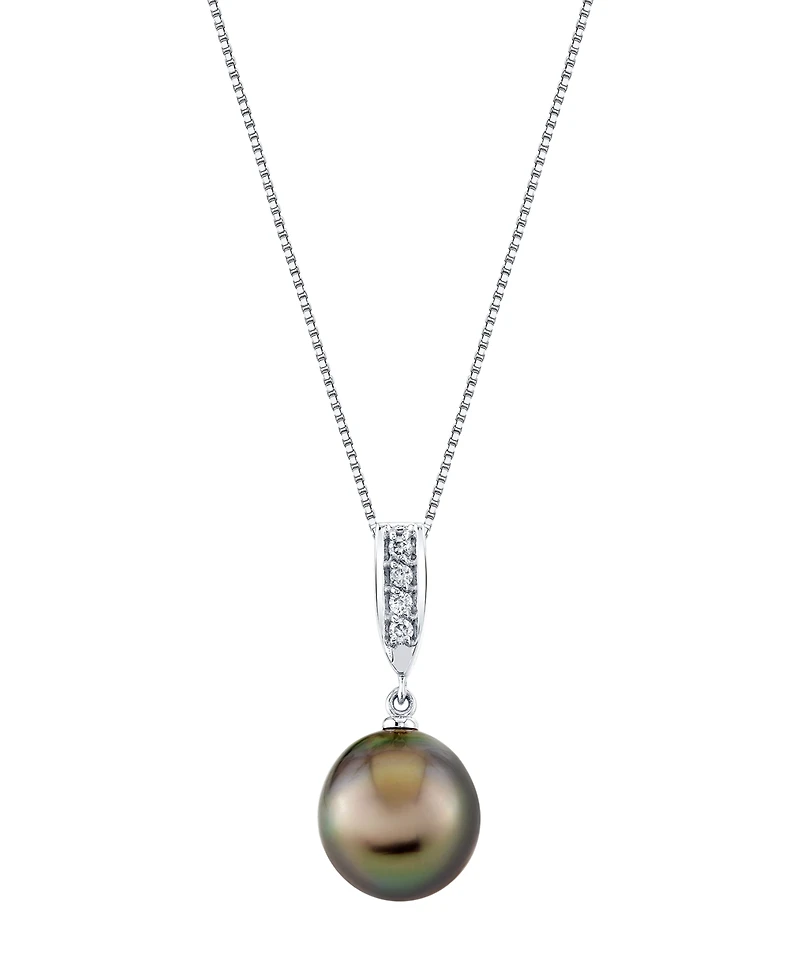 Macy's Cultured Tahitian Pearl (10mm) & Diamond Accent Necklace in 14k White Gold