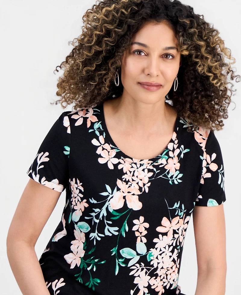 Jm Collection Petite Reve Garden Short-Sleeve Top, Created for Macy's
