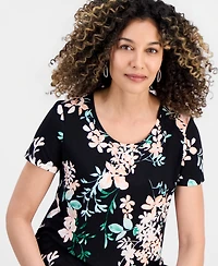 Jm Collection Petite Reve Garden Short-Sleeve Top, Created for Macy's