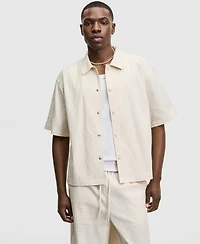 Mode of One Men's Relaxed-Fit Crinkle Stripe Short-Sleeve Shirt, Macy's Exclusive