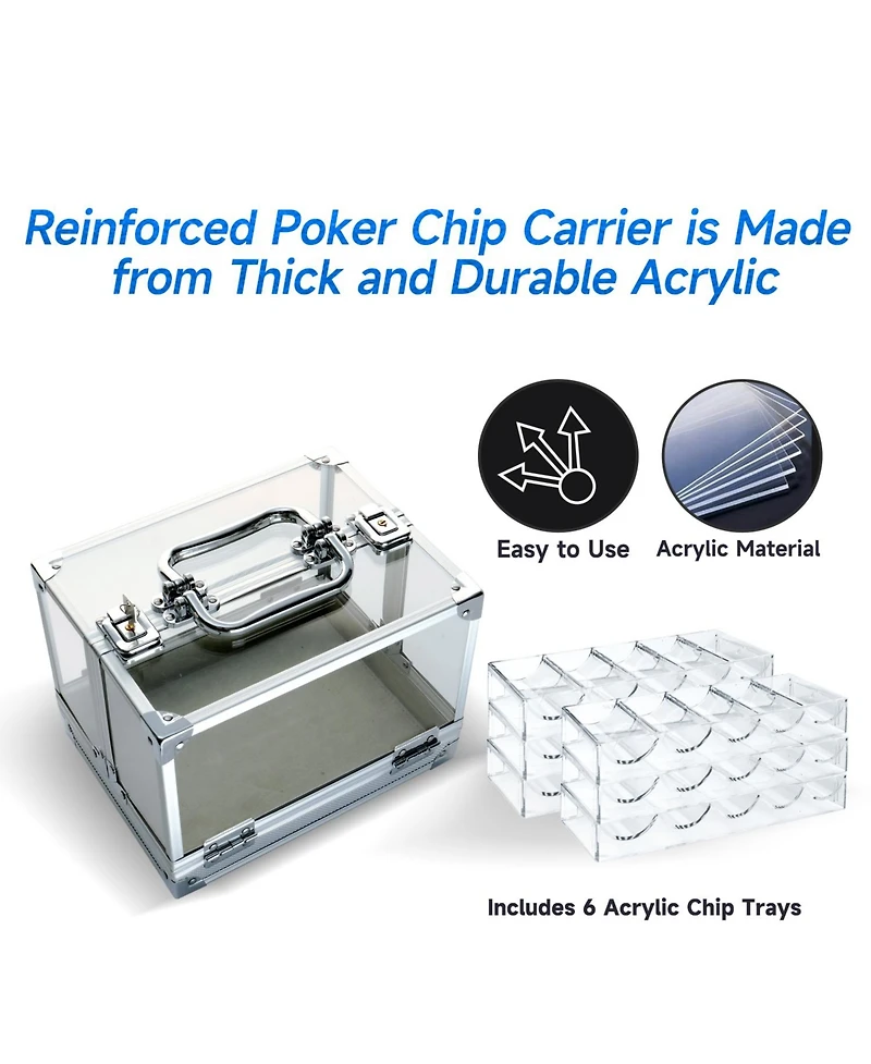 Gse Games & Sports Expert 600pcs Poker Chip Cases, Acrylic Chip Case with Aluminum Frame & 6 Trays