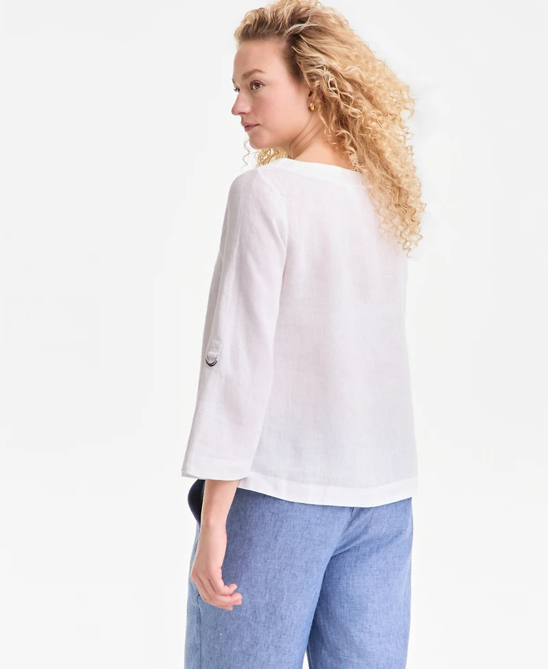 Charter Club Women's 100% Linen D-Ring Top, Created for Macy's