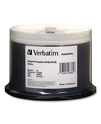 Verbatim 98319 Dvd+r Dual Layer Recordable Disc, 8.5gb, 8x, Printable, Spindle (50/Pack