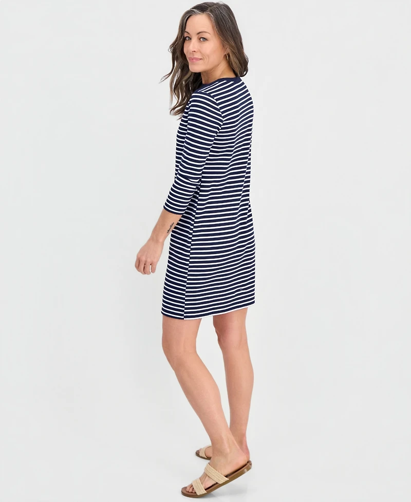 Style & Co. Petite Striped Knit Envelope-Neck 3/4-Sleeve Dress, Macy's Exclusive