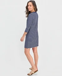 Style & Co. Petite Striped Knit Envelope-Neck 3/4-Sleeve Dress, Macy's Exclusive