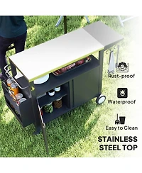 Outsunny Outdoor Grill Cart Table with Side Table, Stainless Steel Top