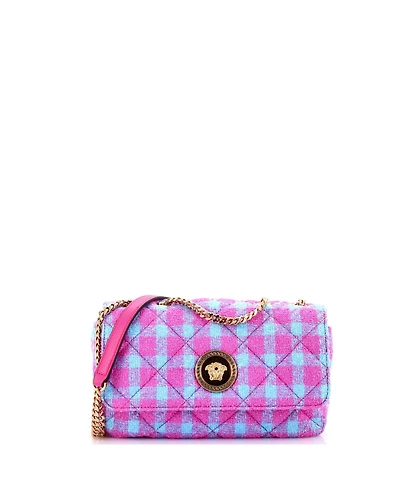 Pre-Owned Versace Mini Medusa Icon Chain Flap Bag Quilted Tweed