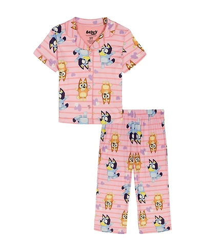 Bluey Girls' Toddler 2T-4T Notch Collar Top and Wide Leg Pants, 2-Piece Pajama Set
