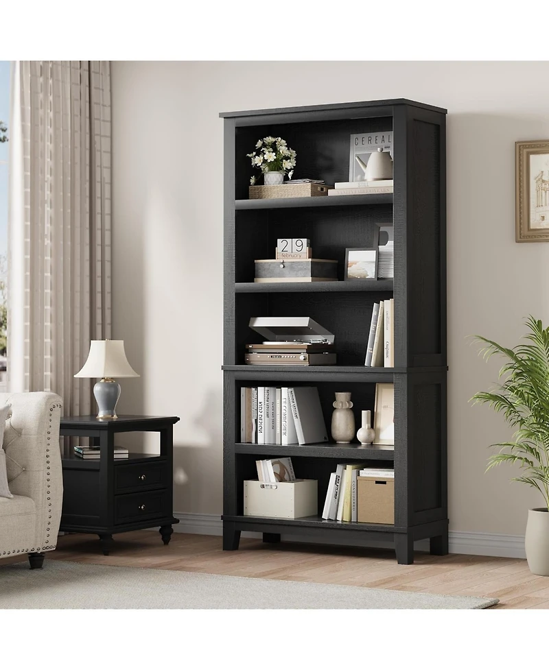 gaomon 71" Farmhouse Bookcase w/Adjustable Shelves & 31.5" Width, 5 Tier Tall Bookshelf with Wooden Legs, Rustic Vintage Book Shelf