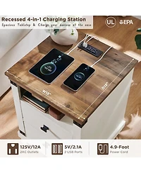 gaomon Set of 2 18 Inch Antique Farmhouse Nightstands, 2-Drawer Rustic Bedside Table with Charging Station