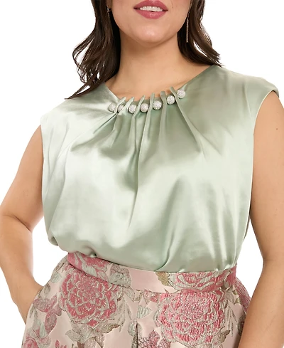 Muse Plus Tucked Beaded Crew Neck Top