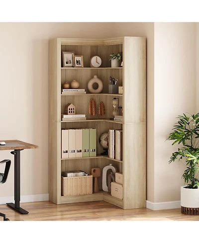 Gaomon Corner Bookshelf, 71.8 in Corner Bookcase, L-Shaped Bookshelf Farmhouse Bookcase, 5 Tier Display Shelf Heavy Duty Bookcases