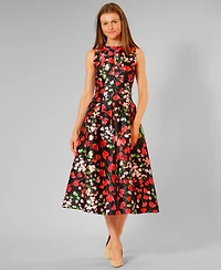 julia jordan Women's Sleeveless Crew Neck Floral Midi Dress